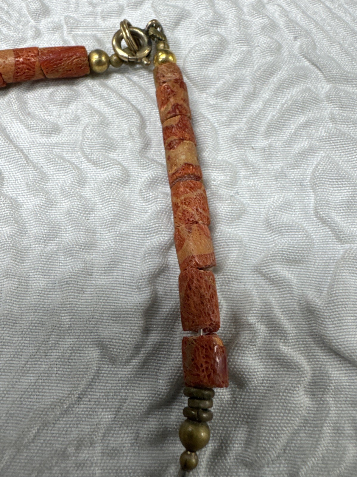 Vintage Natural Red Coral Red / Orange Hue Barrel Shape Gold Spacers 30”Necklace