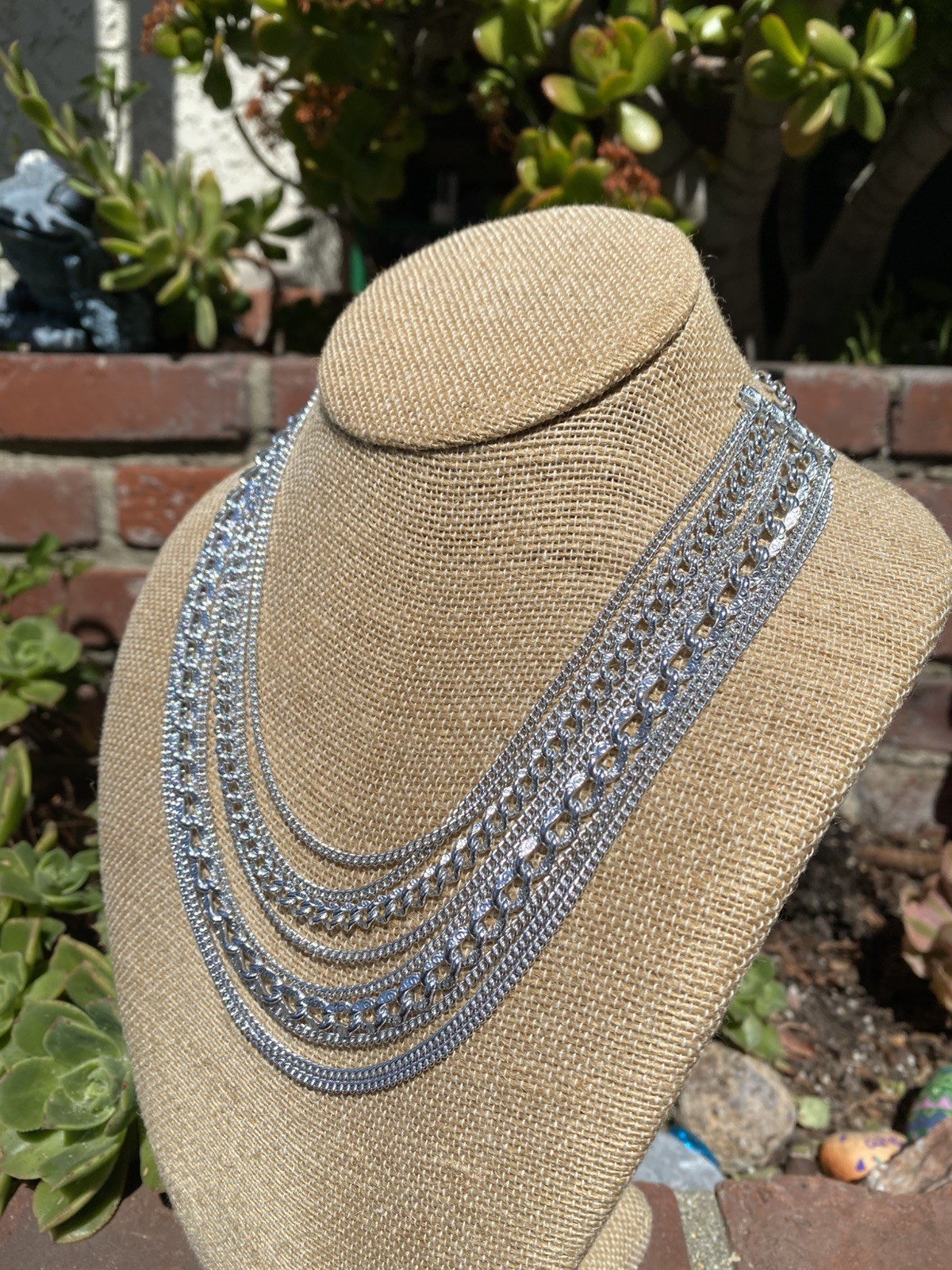 Vintage Layered Silver Tone Multi Strand Necklace Lightweight Slinky