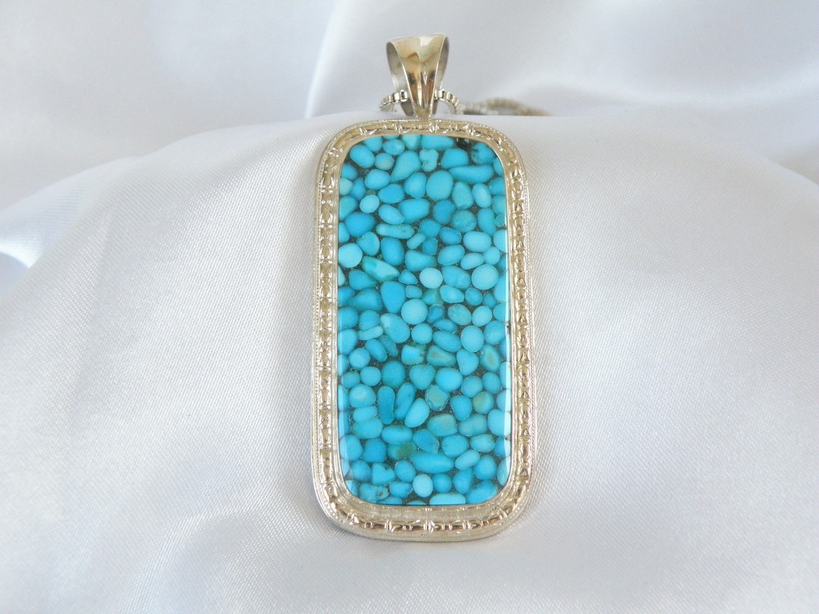 Huge Sterling Silver 925 Large Mosaic Turquoise Statement Pendant Necklace