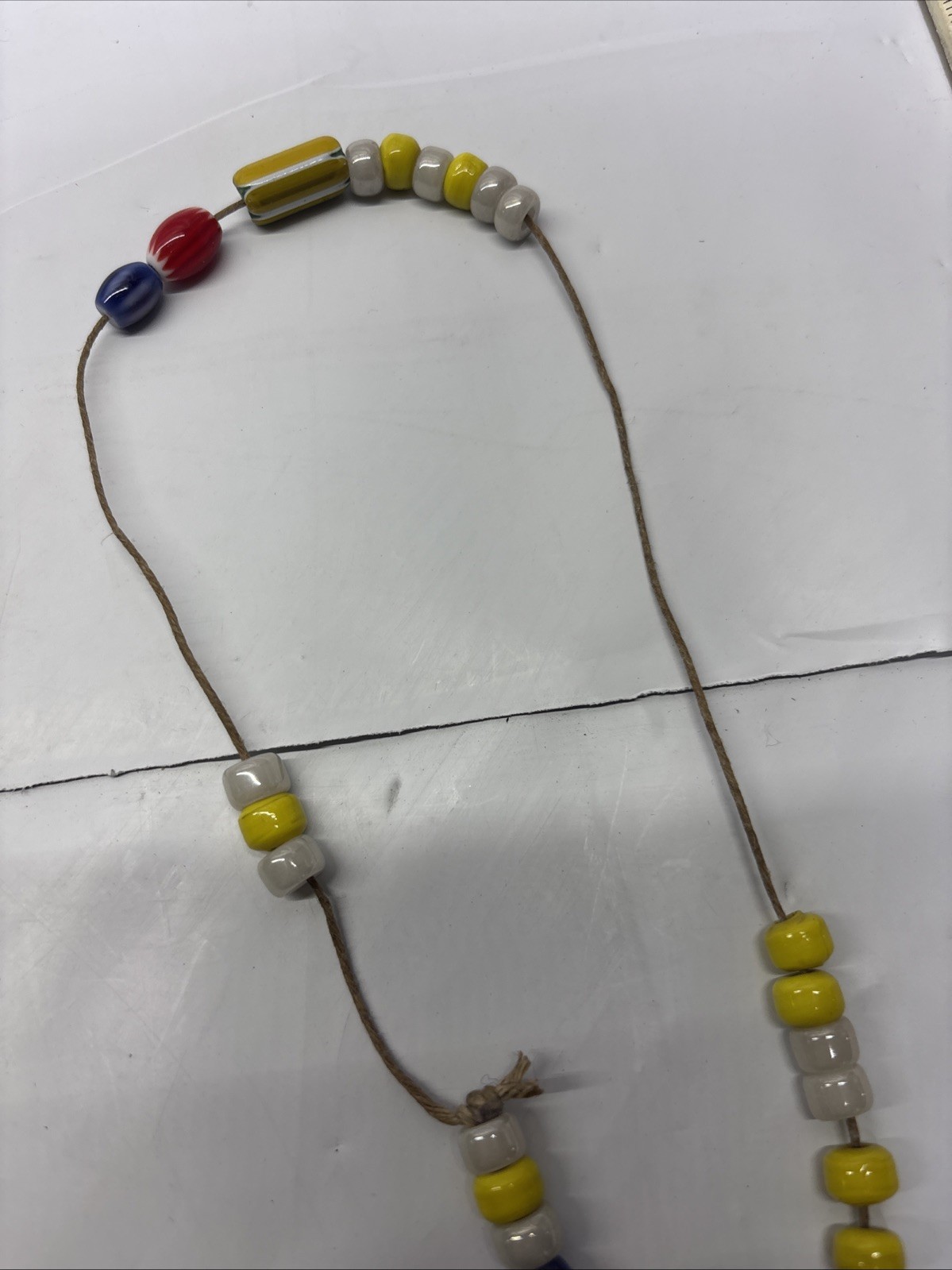 Lot of 3 Old /Ancient Venetian African glass trade beads & hemp Seashell Chocker