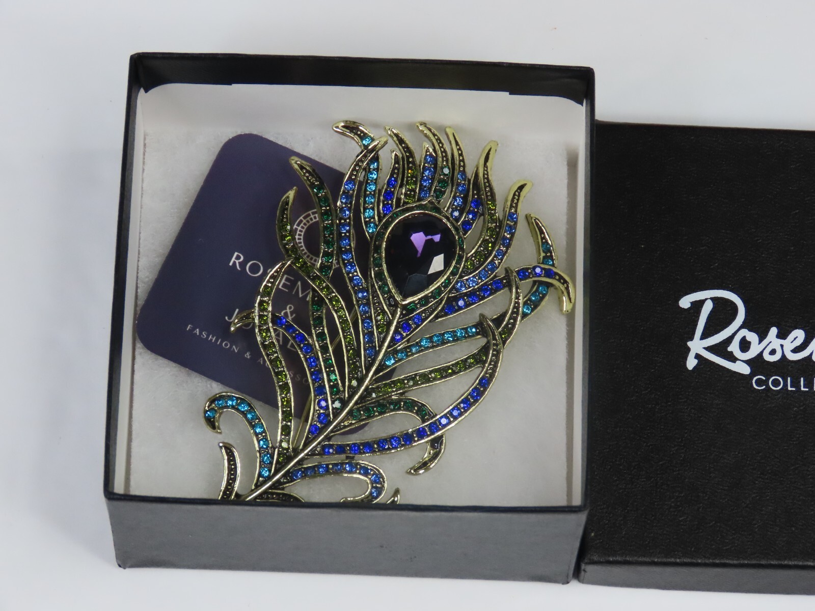 Rosemarie Collection Blue, Green, Aqua, and Purple Rhinestone Feather Brooch