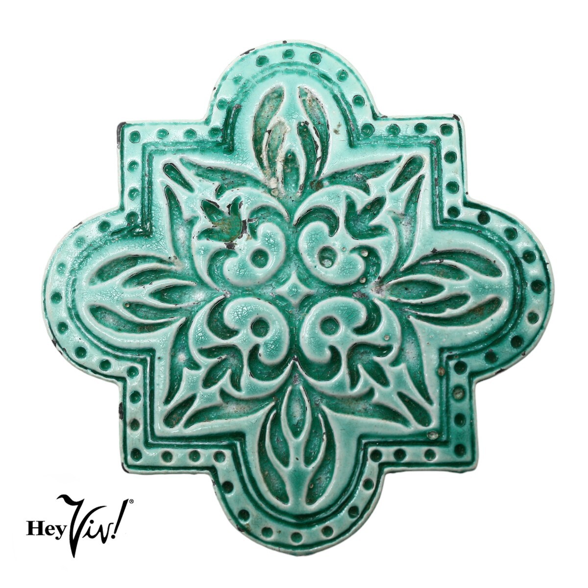 Vintage Turquoise Glazed Ceramic Wall Tile Pin Brooch 2 1/4″ Across – Hey Viv