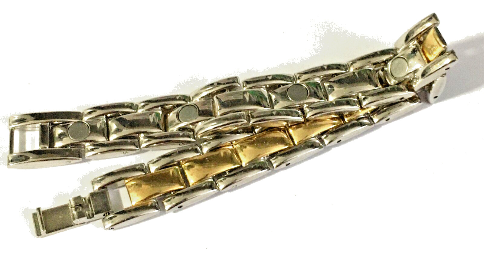 Ladies Magnetic Link Bracelet Silver and Gold-tone Stylish Vintage 1990s