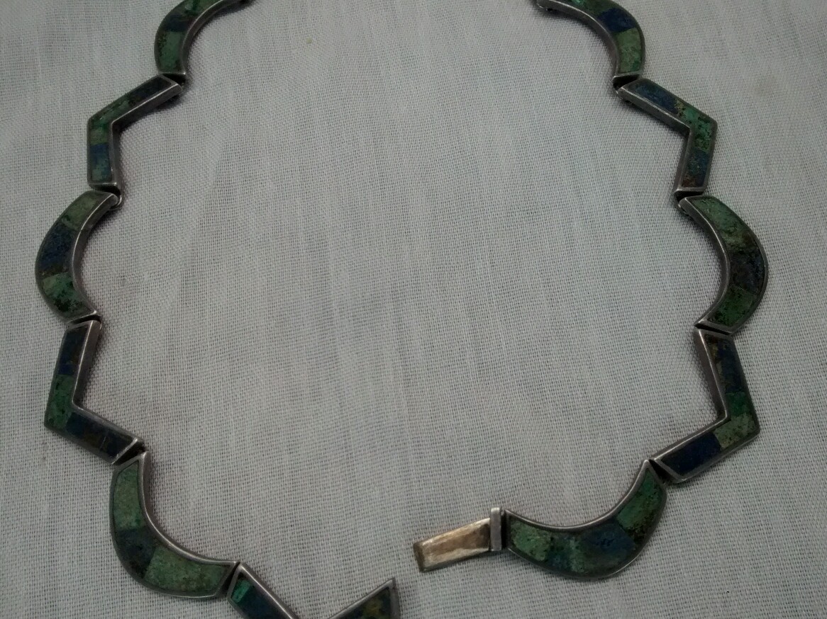 Pretty vintage Los Castillo Taxco sterling 925 turquoise inlay links necklace