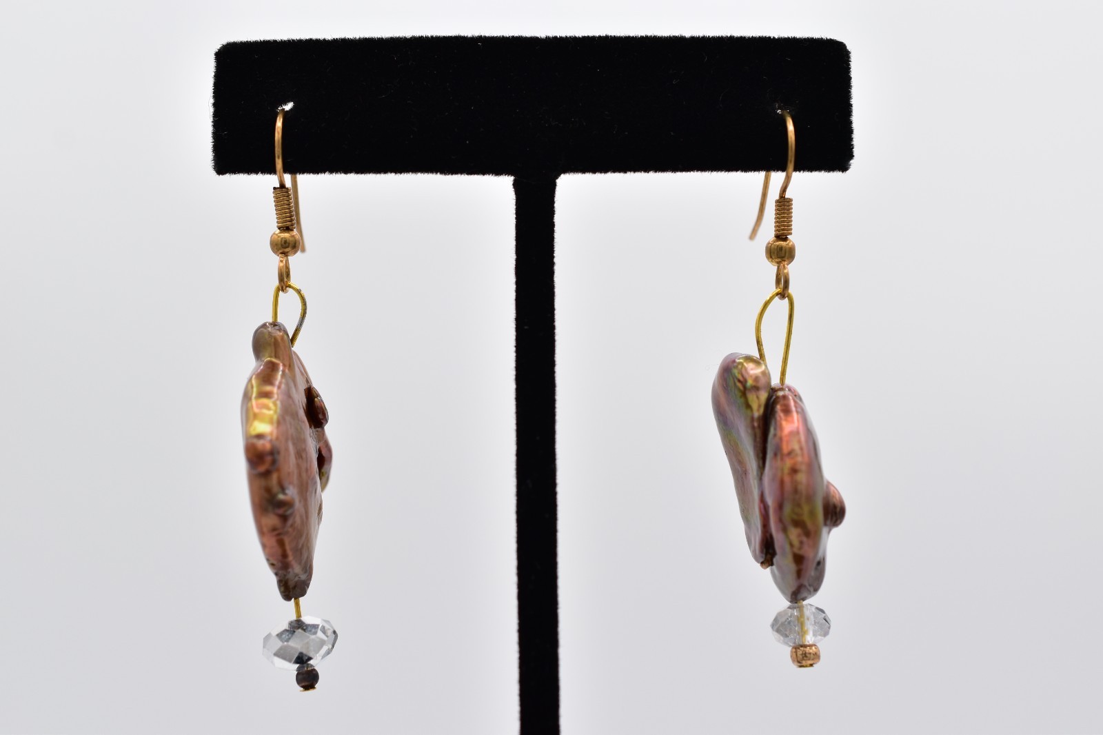 Vintage Baroque Pearl Dangle Earrings Iridescent Copper Freshwater Drop BinBK