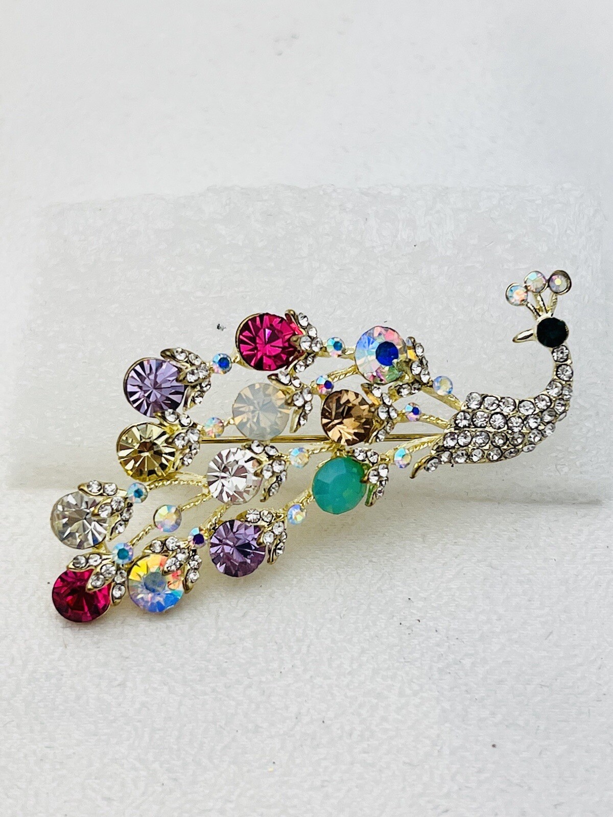 Silver Tone 115 Multicolor Crystal Peacock Pin/Brooch