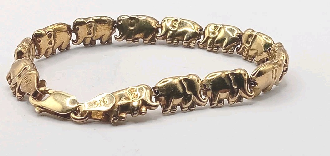 Vintage Gold Plated Sterling Silver Elephant Bracelet 7″