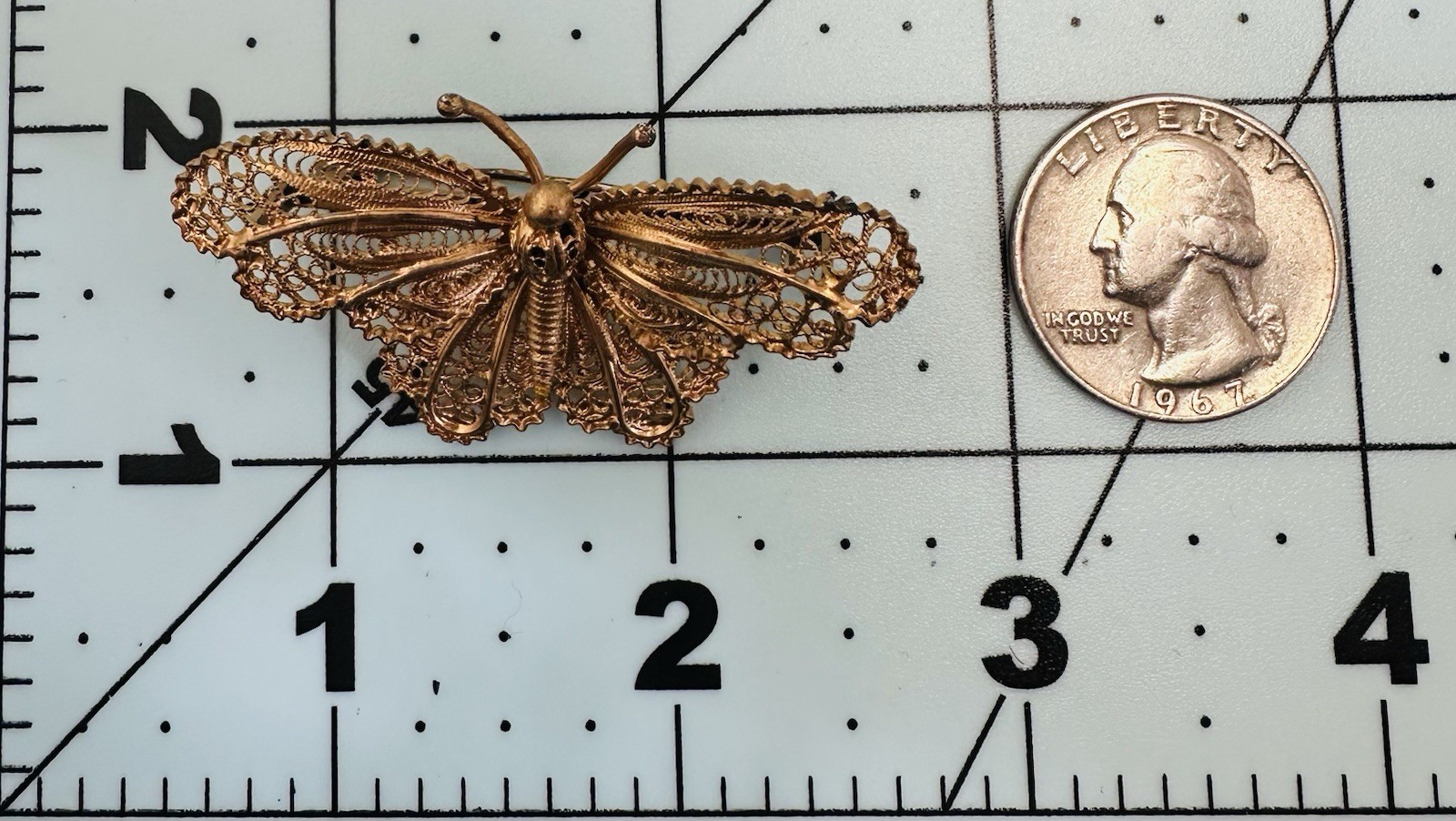 VTG 800 Silver Gold Tone Filigree 3D Butterfly Brooch Ornate Cannetille Design