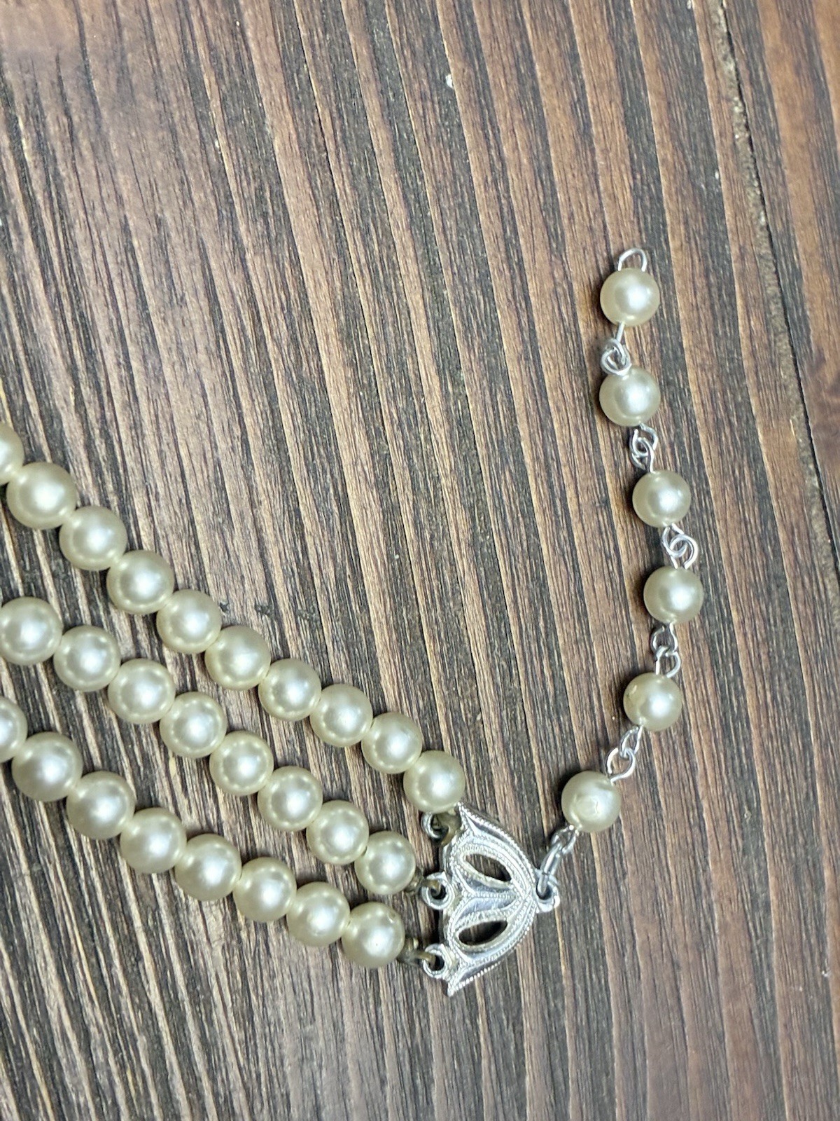 Vintage 3 String Pearl Necklace, No Clasp