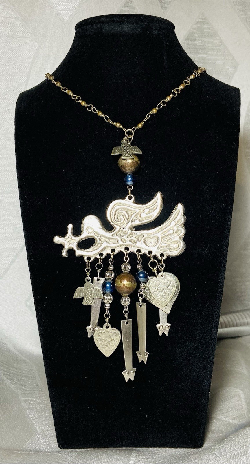 Vintage Southwestern Style Necklace Large Pendant Dangle Charms Boho Tribal 24”