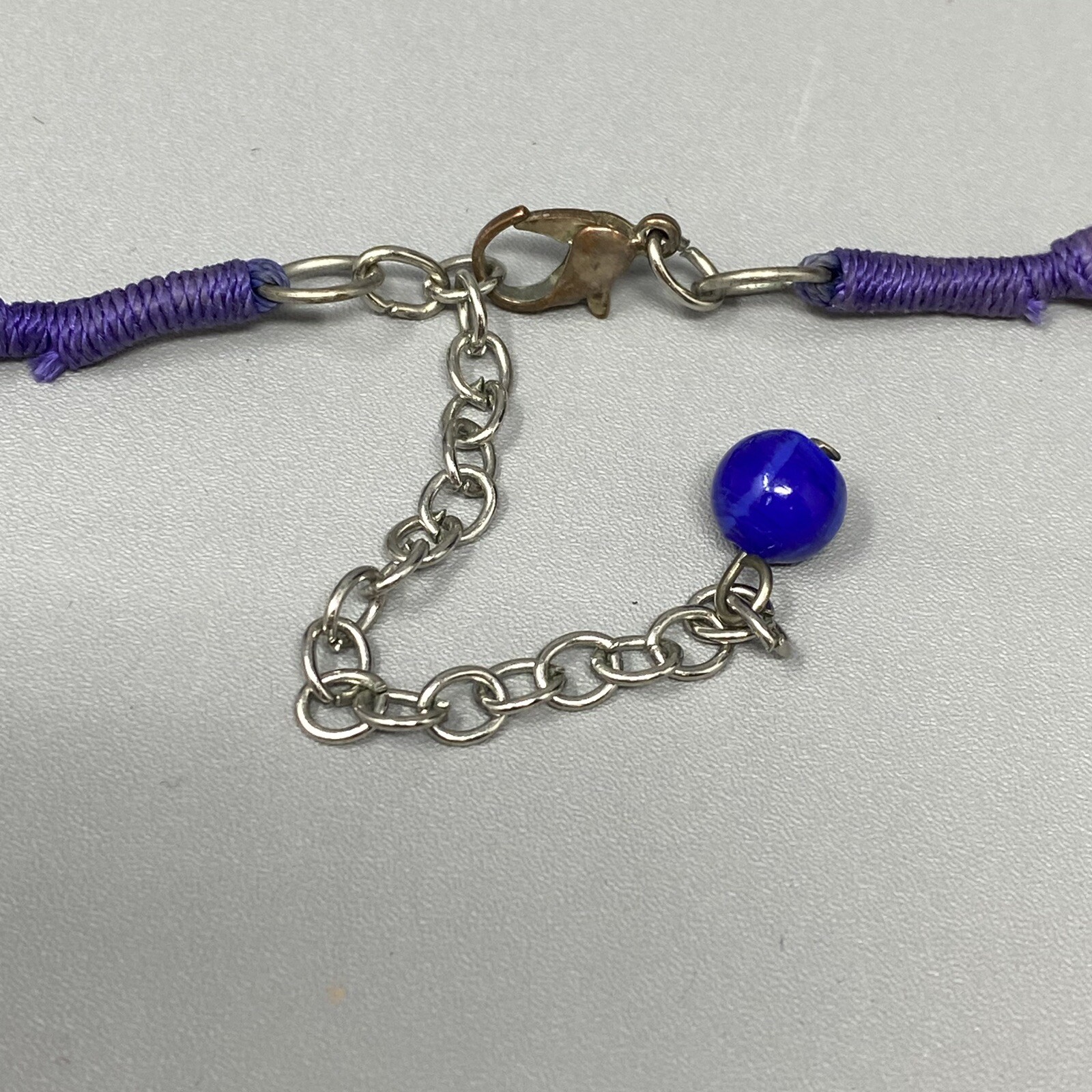 VTG Ceramic Bead Necklace Blue Marble Hand Knot Cord Chain Multi Strand Boho 21″