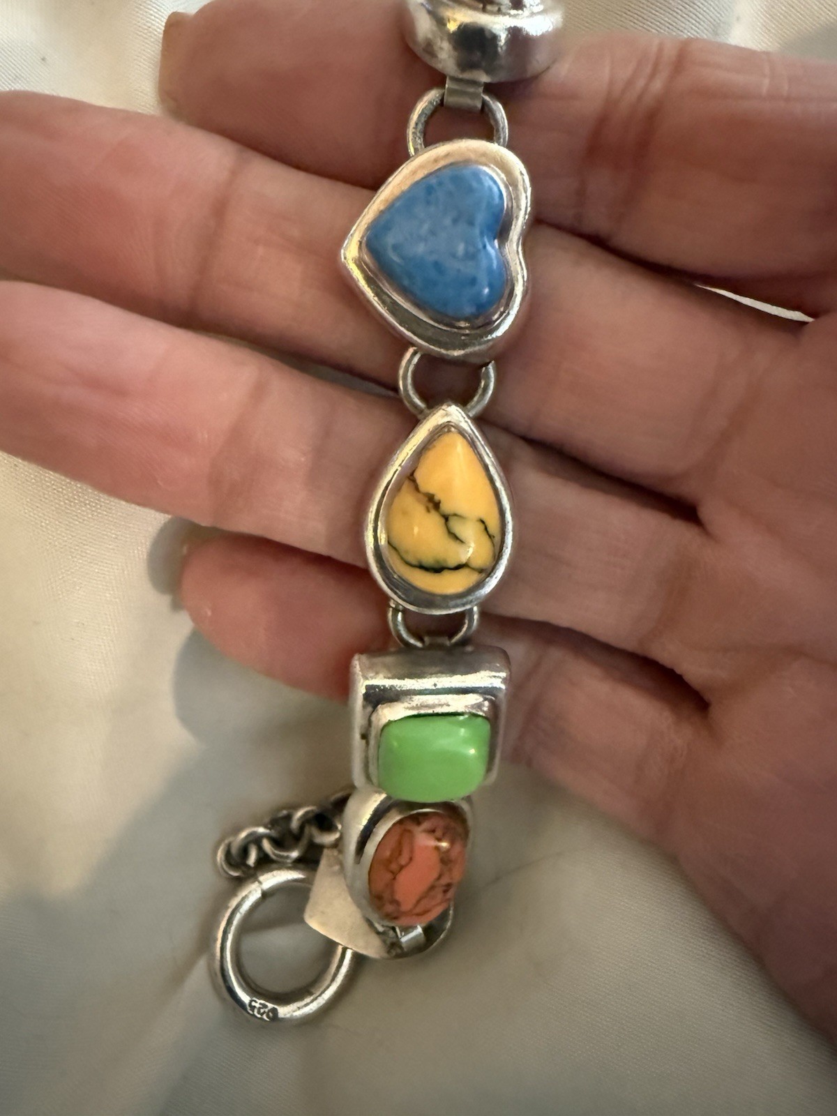 VTG Mexico 925 Multi Stone Toggle Bracelet 7.25in 49Grams