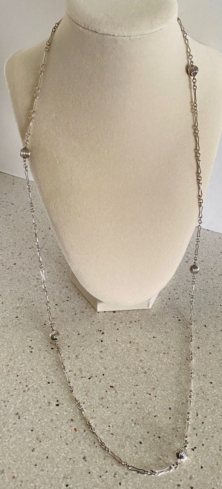 Vintage 925 Sterling Ball Bead Bar Link Necklace Set of 2 Layering 21″ & 34″