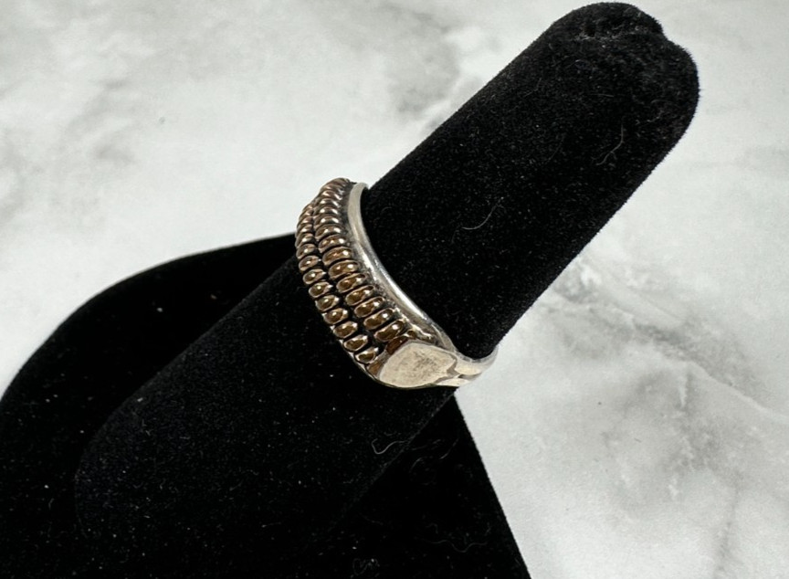 Sterling Silver Ring with Two Rows of Vermeil Beads Across Top – Size 6.5