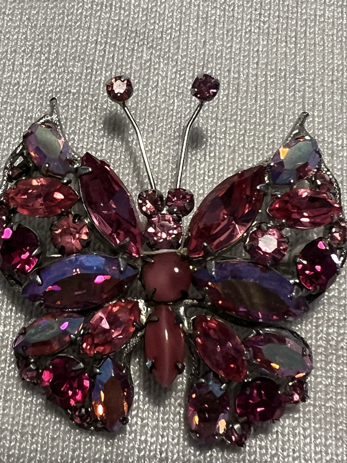 Vintage Signed REGENCY Butterfly Pink Rhinestone Figural Brooch Pin Silver Tone