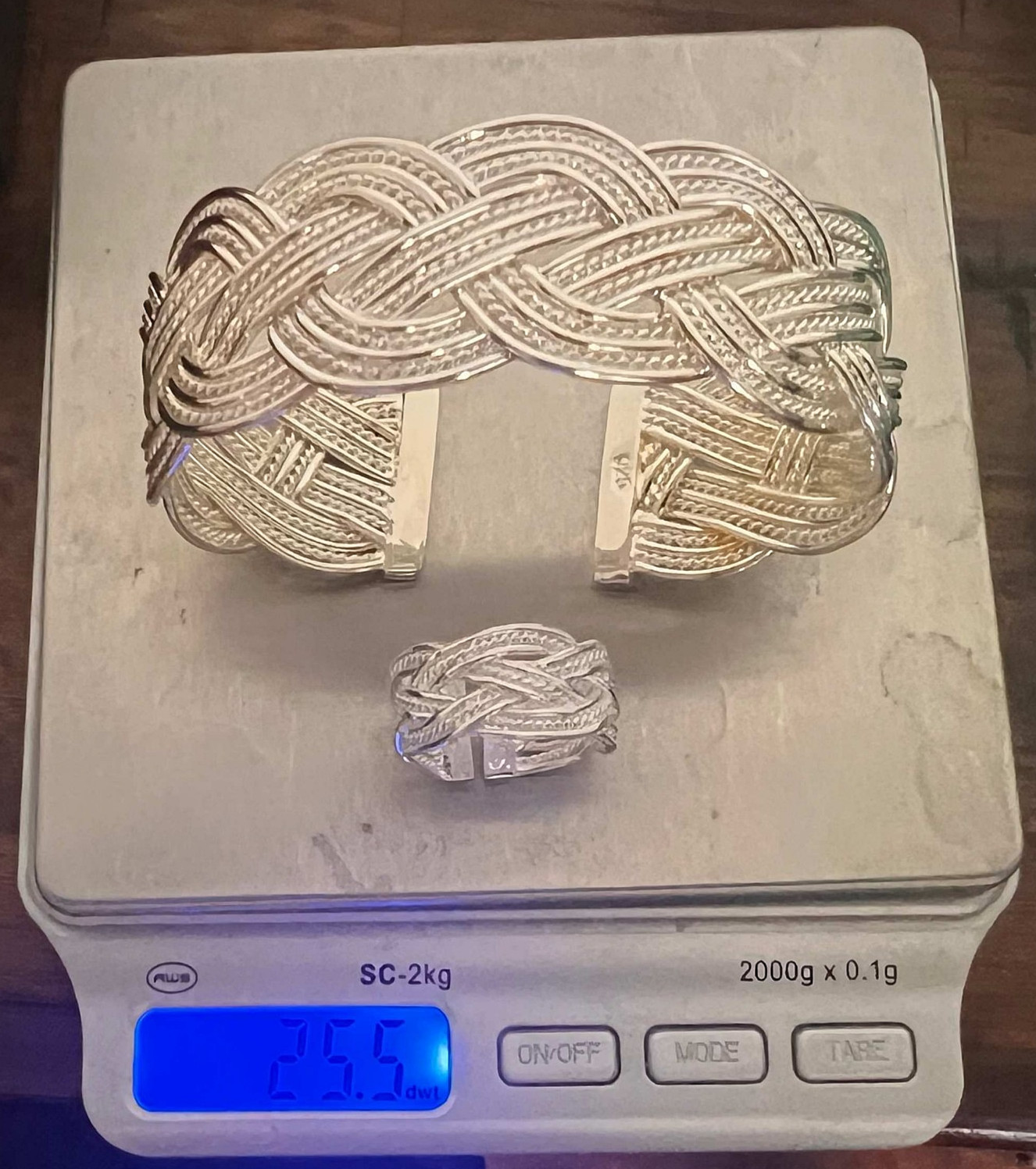 Fine 925 Sterling Silver Taxco bracelet and ring Set