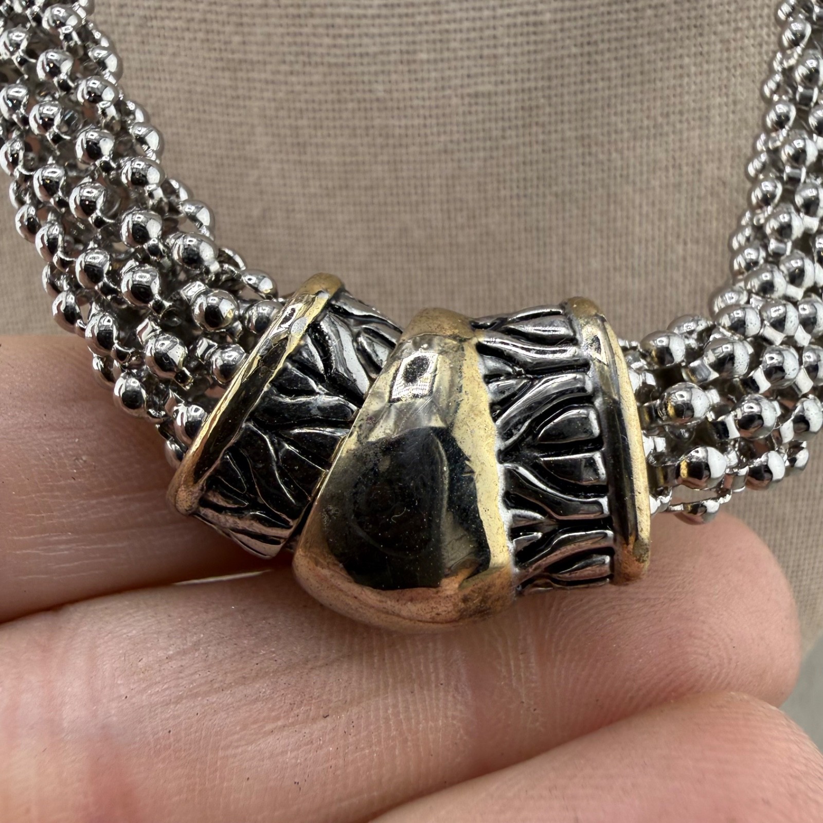 Popcorn Rope Necklace Silver Tone Magnetic 17”