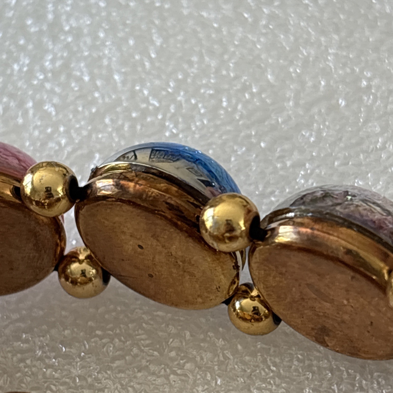 Vintage Plastic Foil Cabochon Stretch Bracelet Costume Jewelry Faux Gems NOS