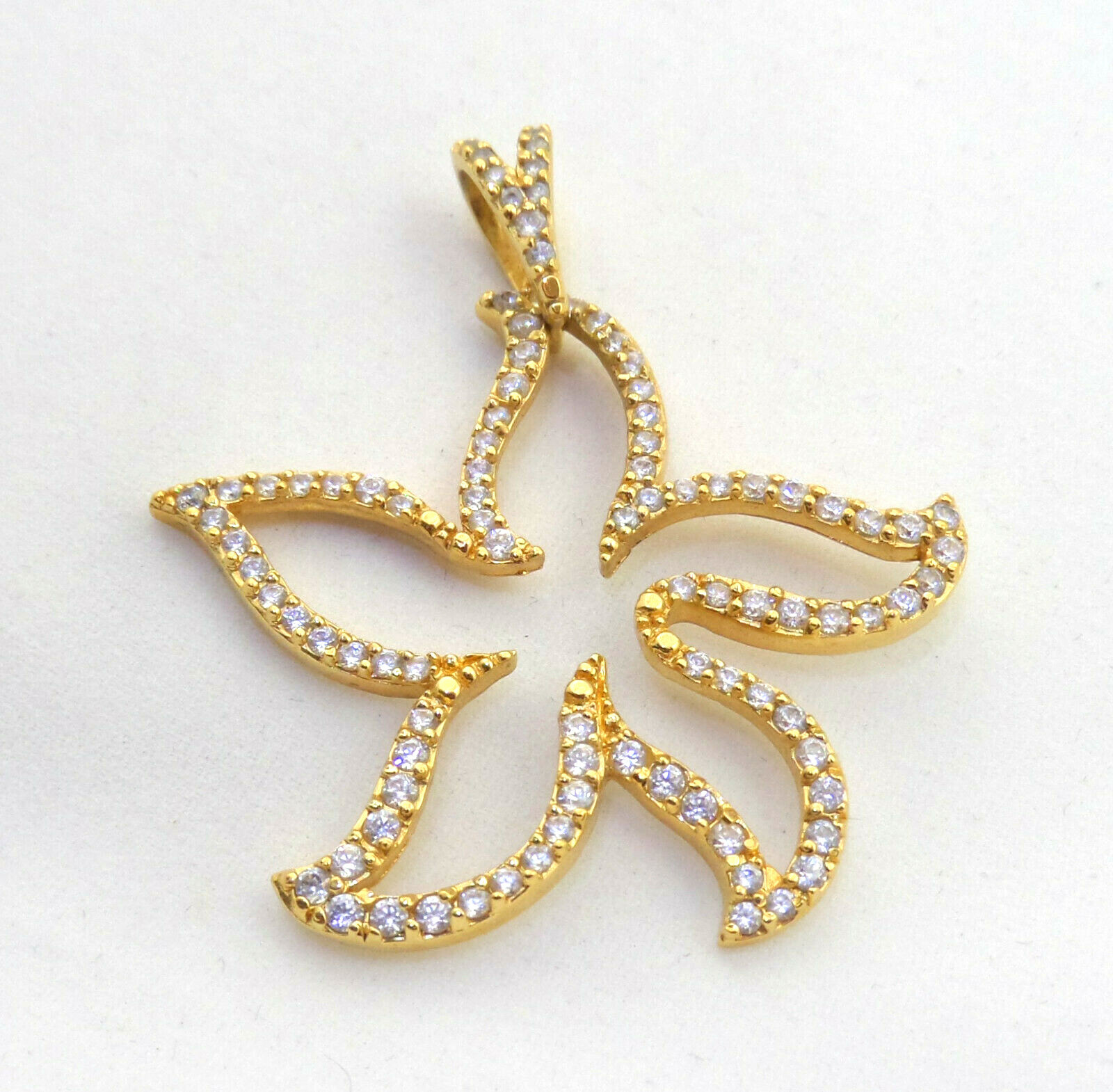VTG Vermail Sterling Star Flower Pendant With Clear CZ’s Almost 2” Tall DBJ