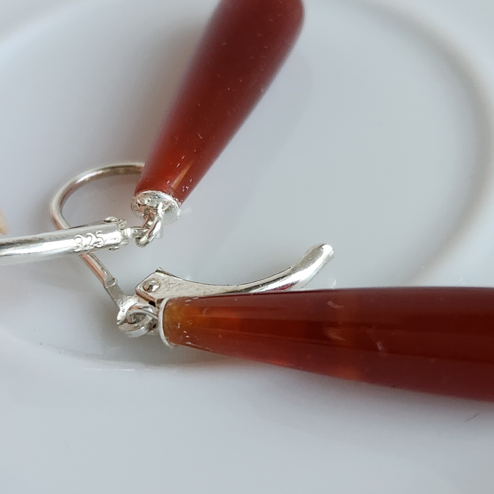 GORGEOUS TEAR DROP CARNELIAN LEVER BACK 42mm EARRINGS 925 Solid Silver V21-B