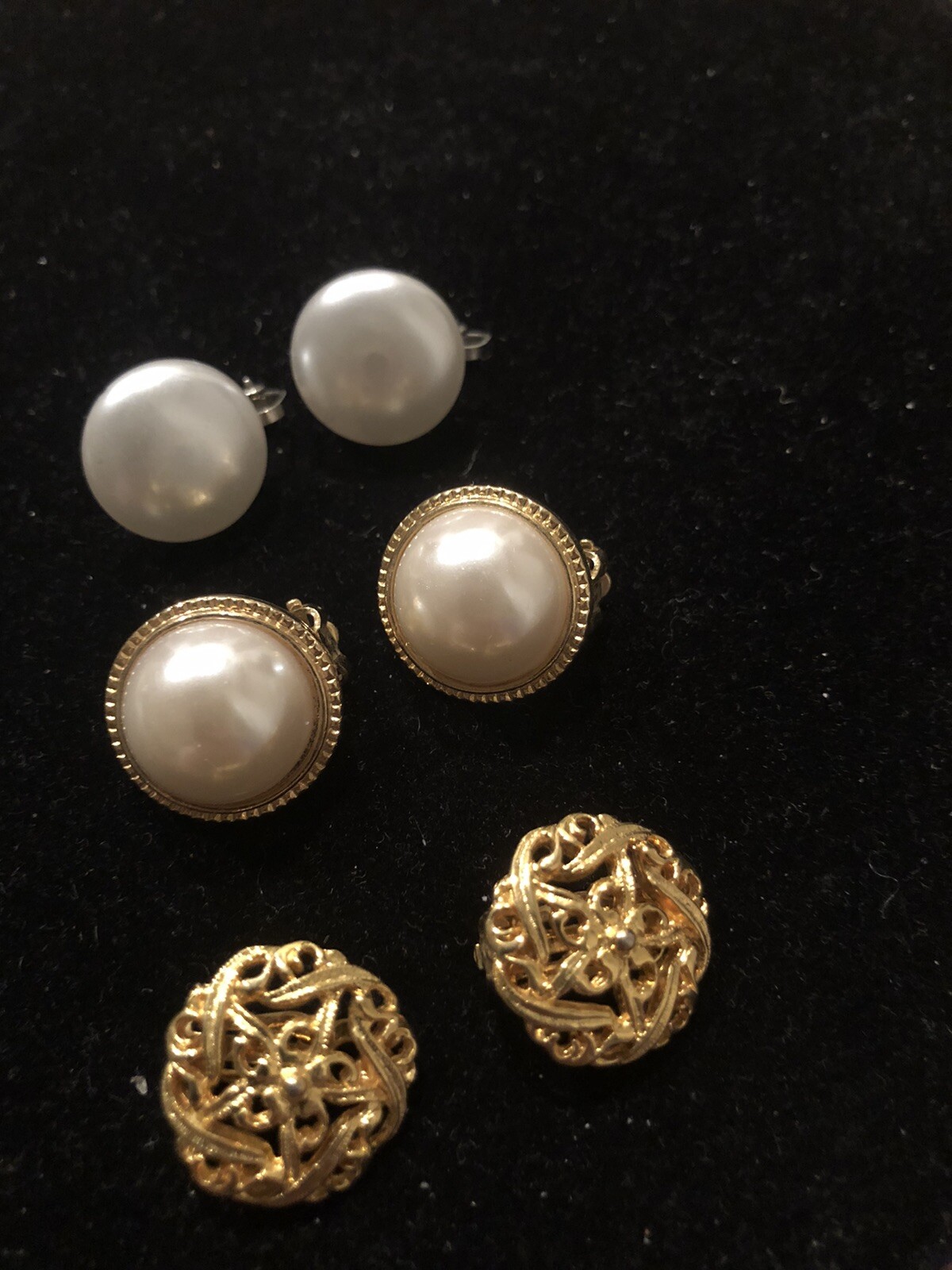 3 PR. LOT VINTAGE EARRINGS GOLD TONE FAUX PEARL ALL CLIPS All “Minty” Condition