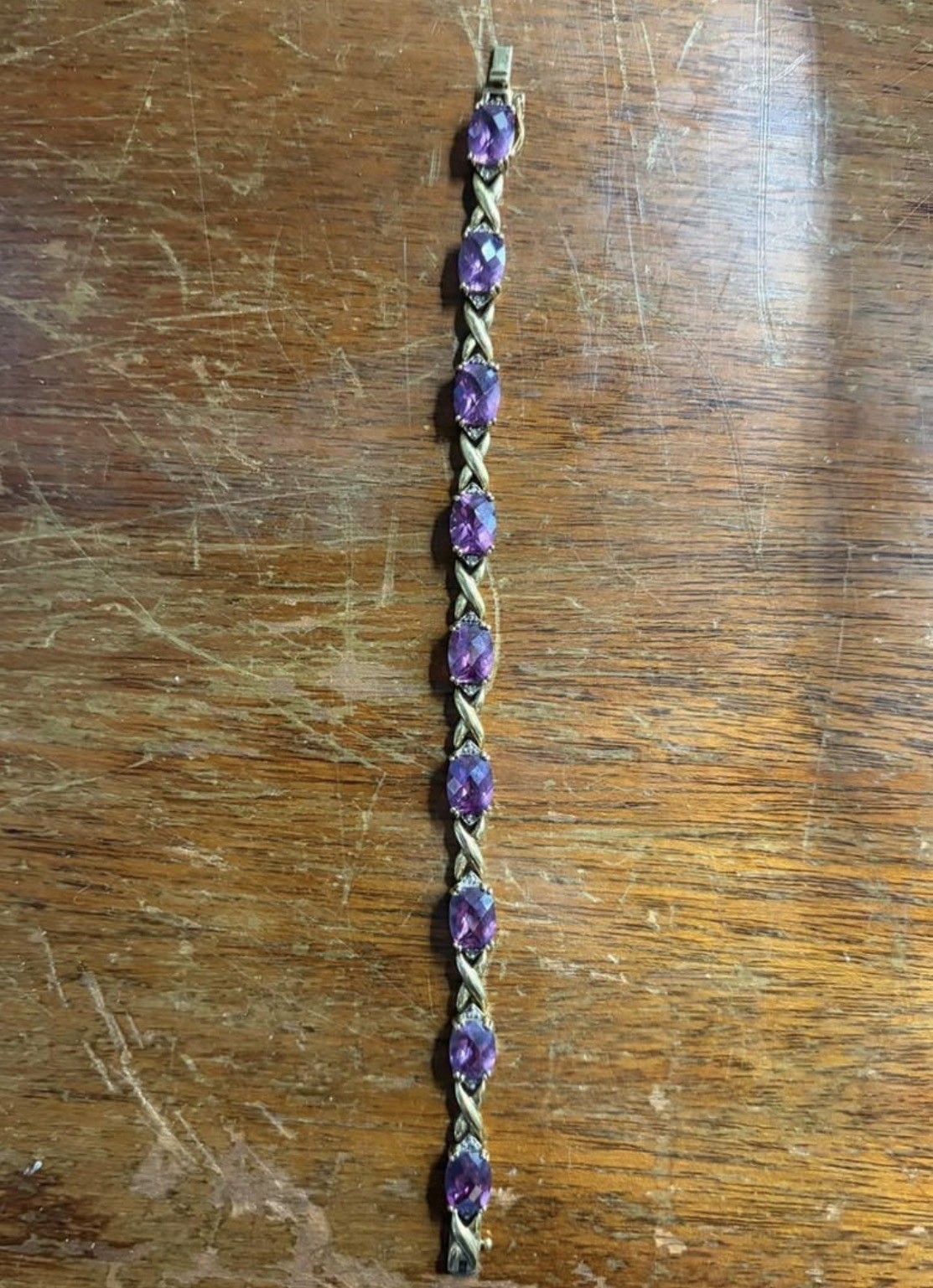 925 Sterling Silver Gold Plated Purple Gemstone Tennis Bracelet Vintage Style