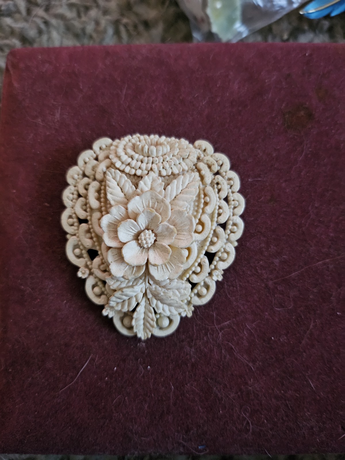 Celluloid Hearts and Flowers Brooch Pin