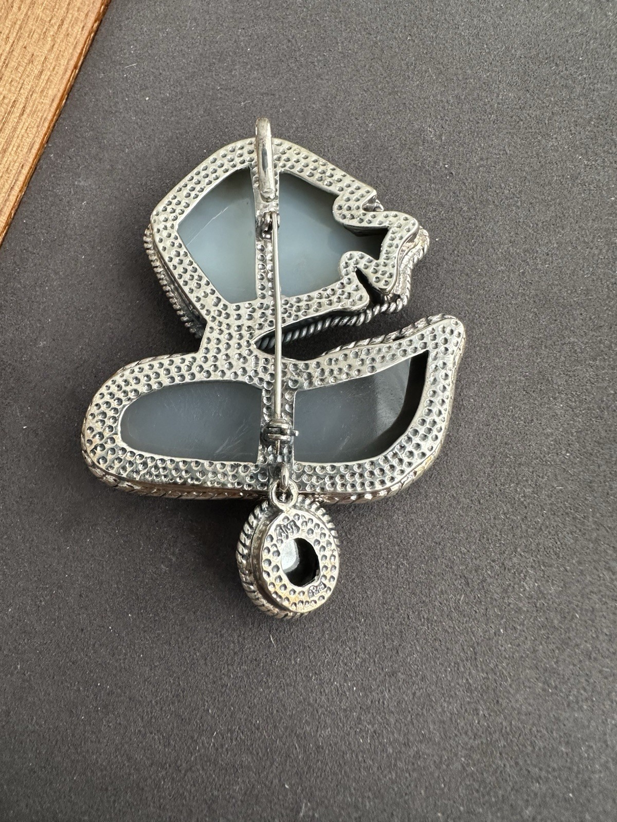 Amy Kahn Russell Ring Sterling Blue Druzy Fish Quartz Carved 925 Brooch/Pin