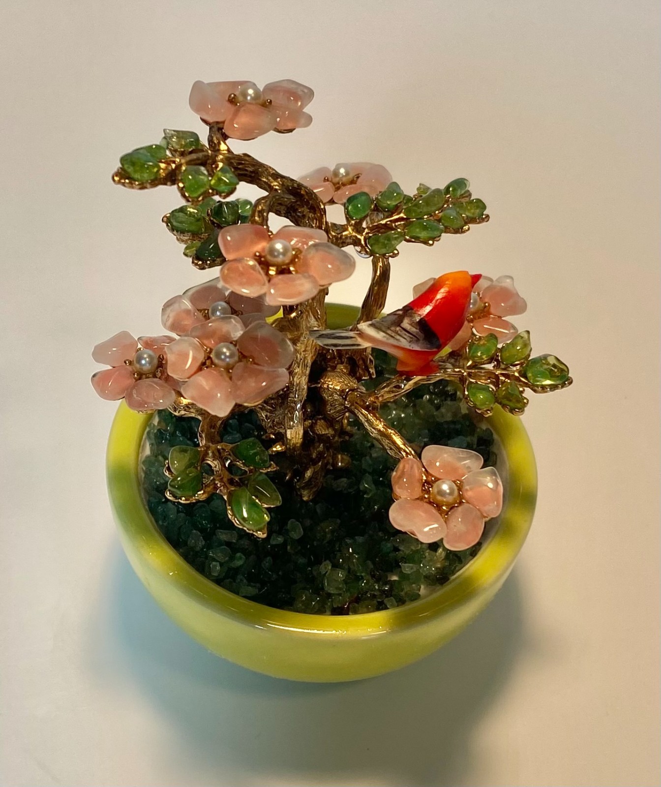 AUTHENTIC SWOBODA GEM TREE ~ROSE QUARTZ, PERIDOT, PEARL, BIRD ON TREE~STUNNING!