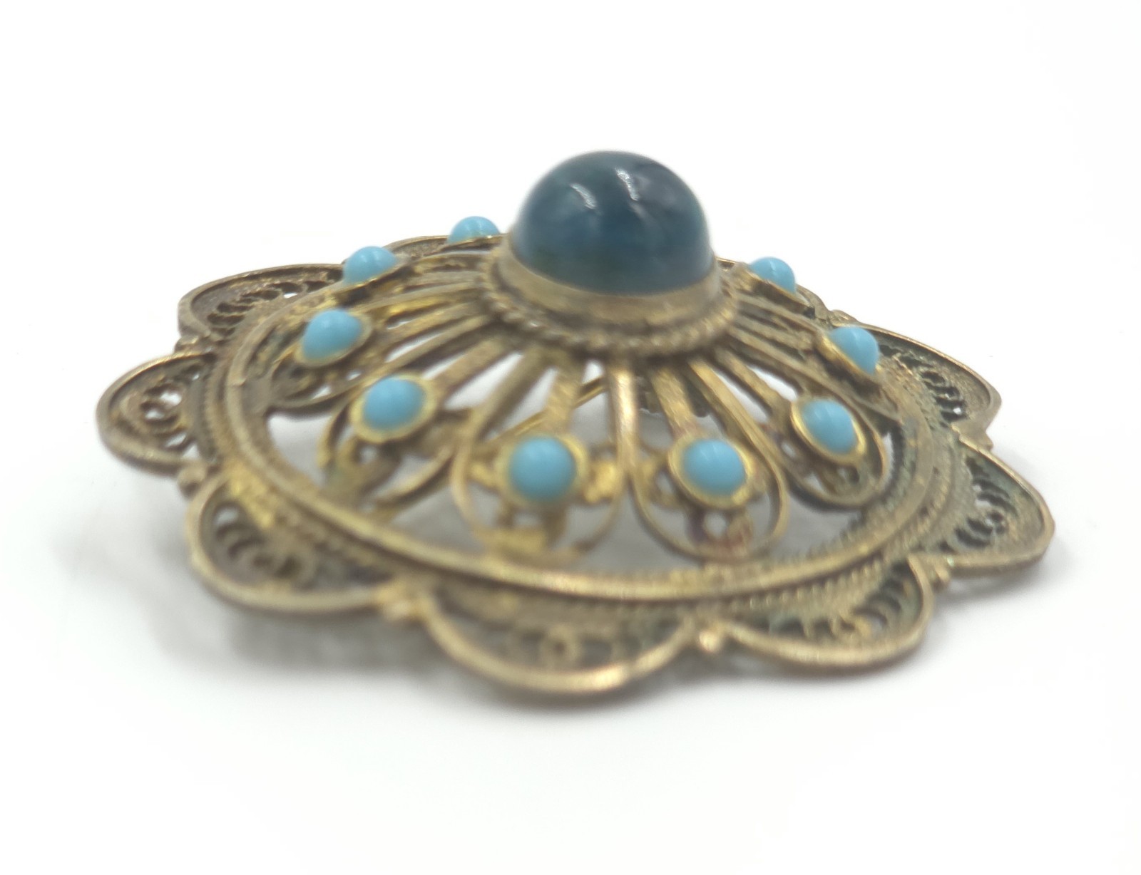 Vintage Eilat & Turquoise STERLING SILVER Filigree Cannetille BROOCH/PENDANT