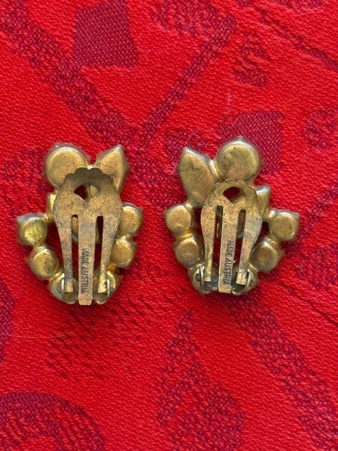 Vintage Austrian Amber and Citrine Rhinestone Clip Earrings