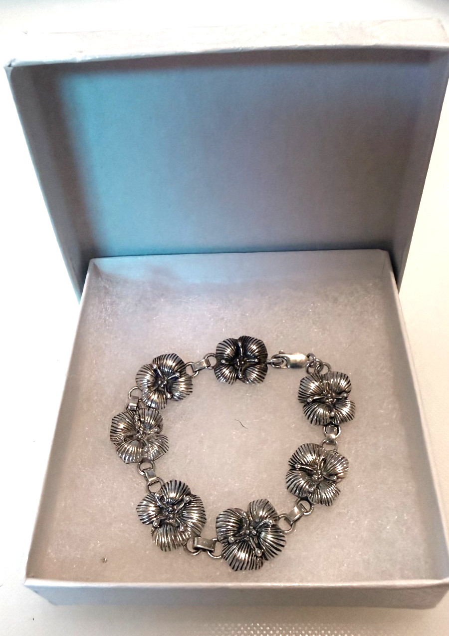 Carol Felley Sterling Silver Flower Link Bracelet 7.25 in Vintage 1988