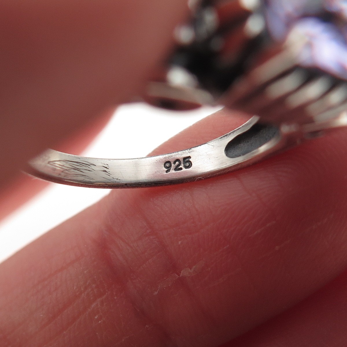 925 Sterling Silver Vintage Cushion-Cut Lavender C Z Oxidized Ring Size 6.25