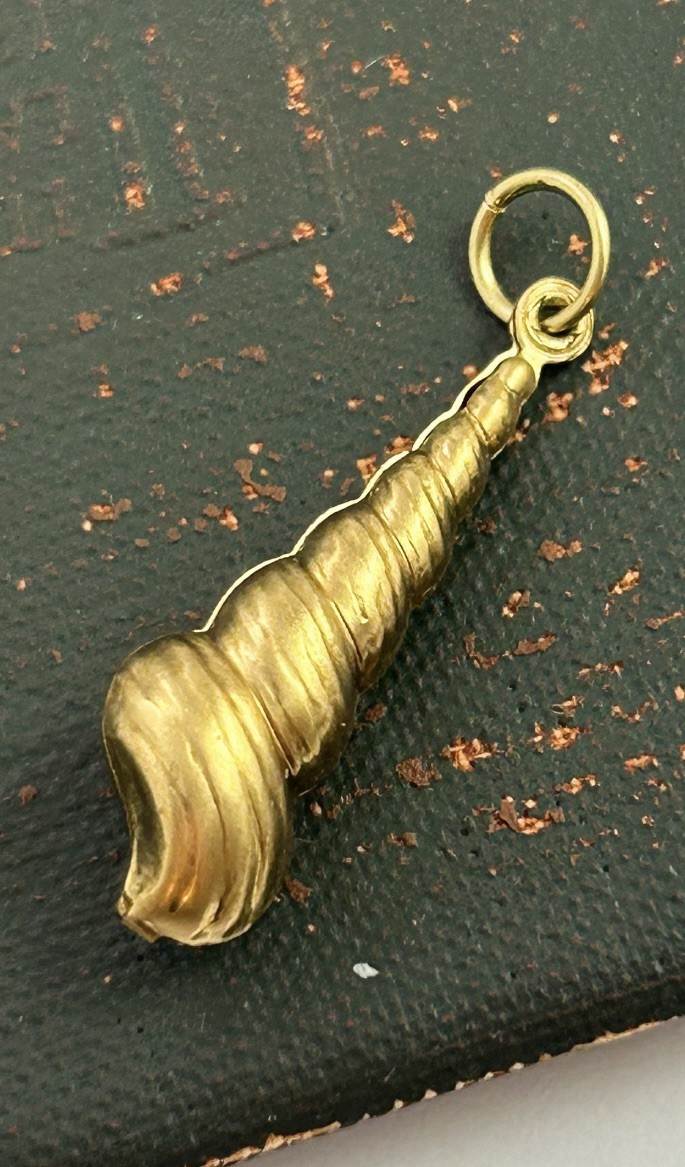 Vintage Brass Spiral Seashell Charm Puffy Shell Nautical Beach Pendant
