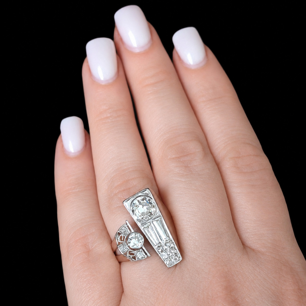 1940s Old European Cut Diamonds 14k Gold Platinum Cocktail Ring Vintage Retro