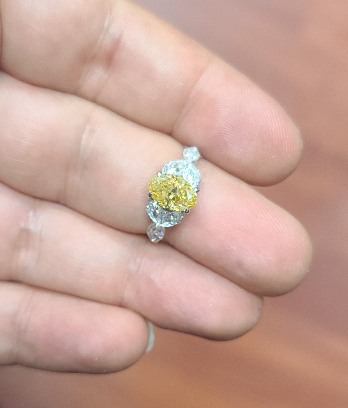 Vintage Platinum Engagement Ring 1.52CT.Natural Yellow Diamond Oval Shape
