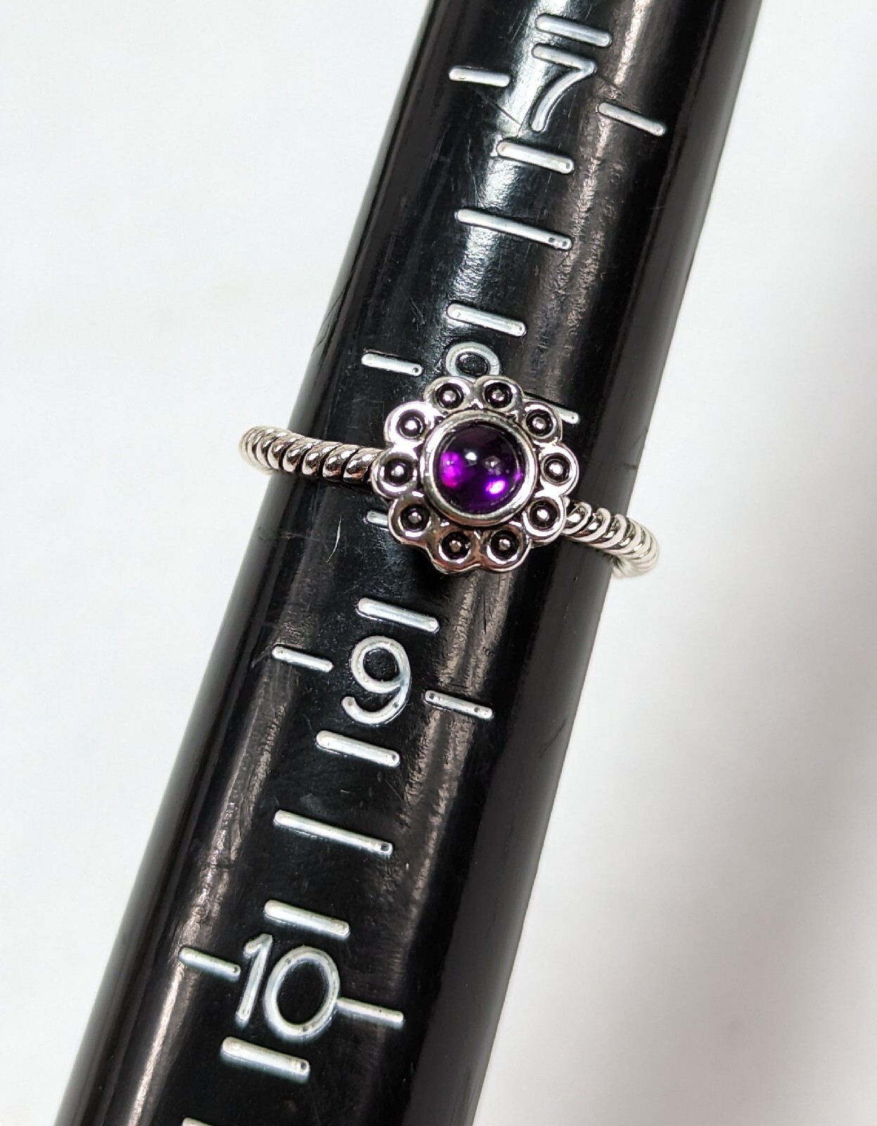 Set of 4 DIVANI Stackable Silver Tone BLUE Stone Purple Flower RINGS Size 8¼