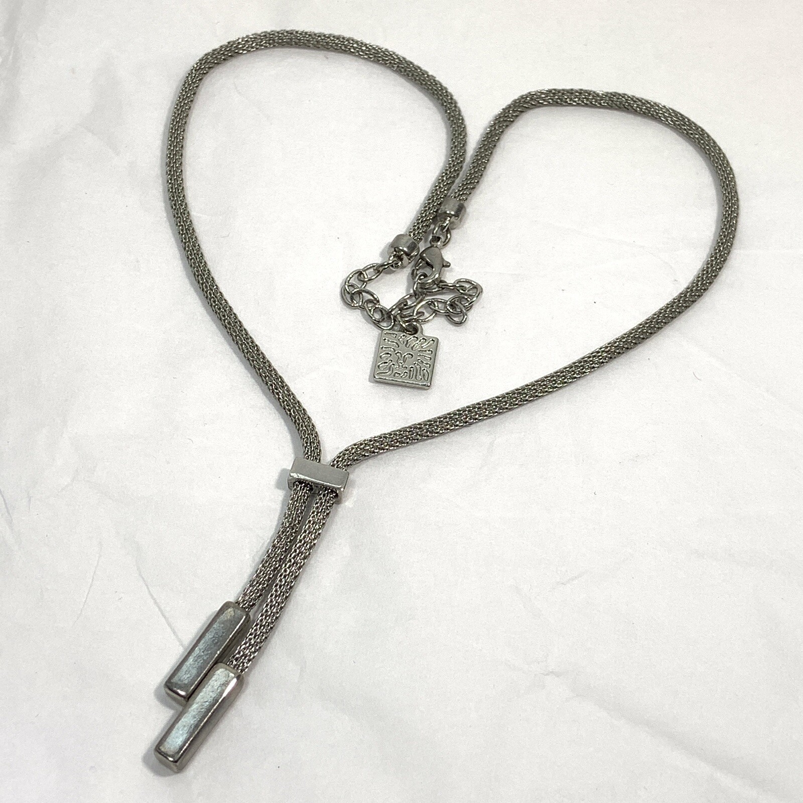 VTG ANNE KLEIN Silver Tone MESH CHAIN Lariat NECKLACE Bar 20″