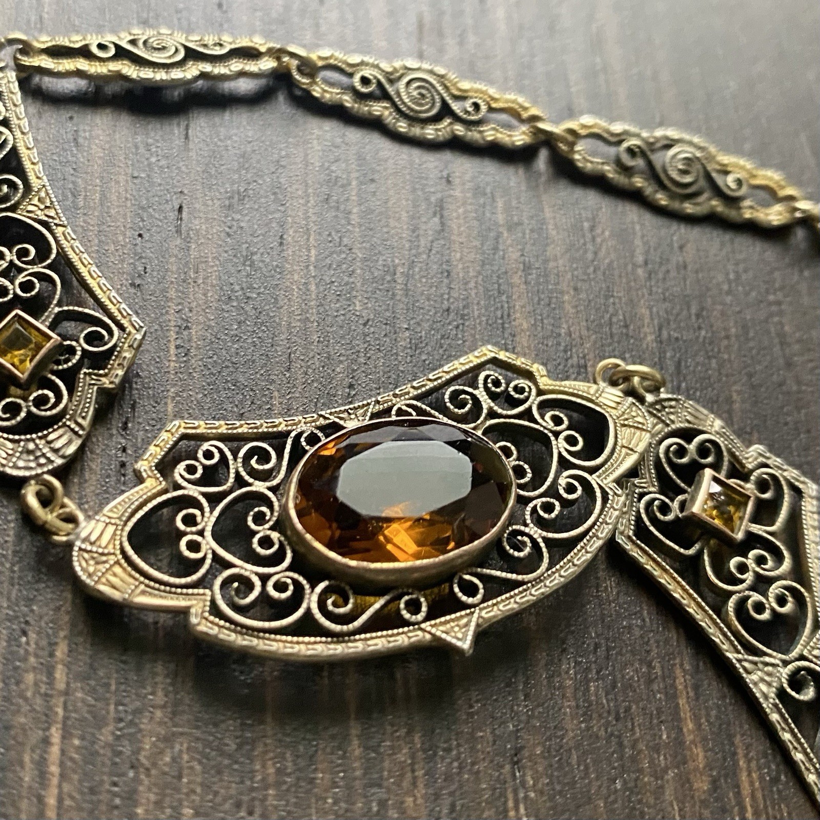 Vintage ART DECO CZECH Glass Filigree Necklace & Bracelet Set (AS-IS)