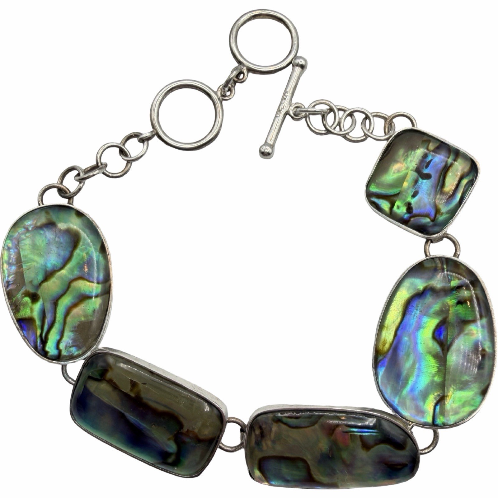 Vintage Sterling Silver 925 LUC Abalone Shell Bracelet 8″ Lucas Lameth