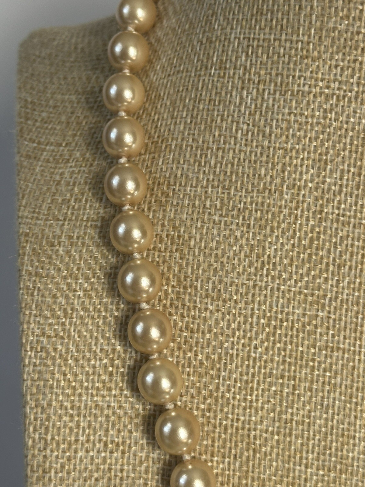 Vintage – Hand Knotted Ivory Faux Pearl Necklace 19” – Toggle Closure – Luster