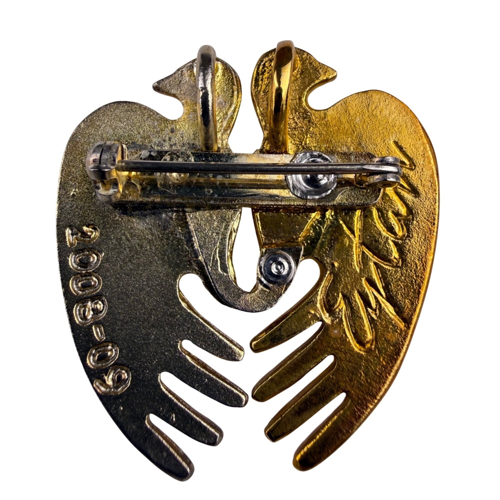 Unknown Gender Metal Gold Tone & Silver Tone Dual Bird Brooch Signed By Artist