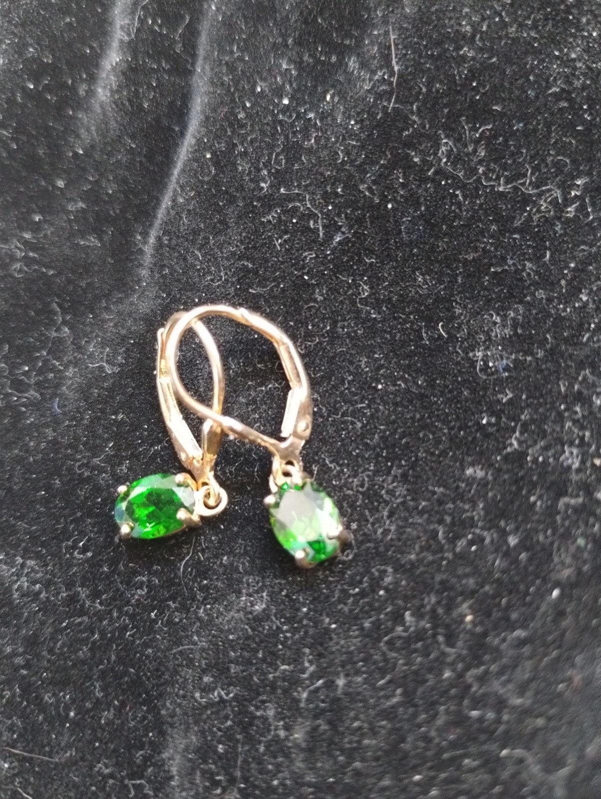 925 Sterling Silver/Gold Overlay Pierced Earrings green Rhinestone Drop Dangle
