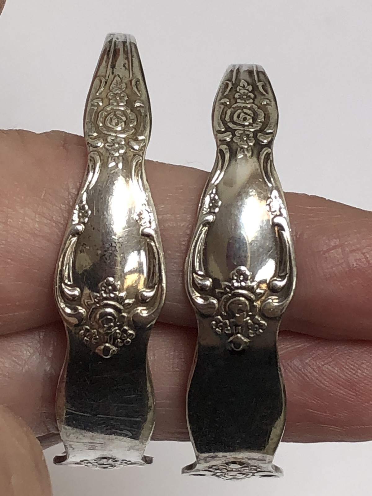 Vintage (2) WM.A. ROGERS ONEIDA LTD. Double Spoon Floral Cuff Bracelets