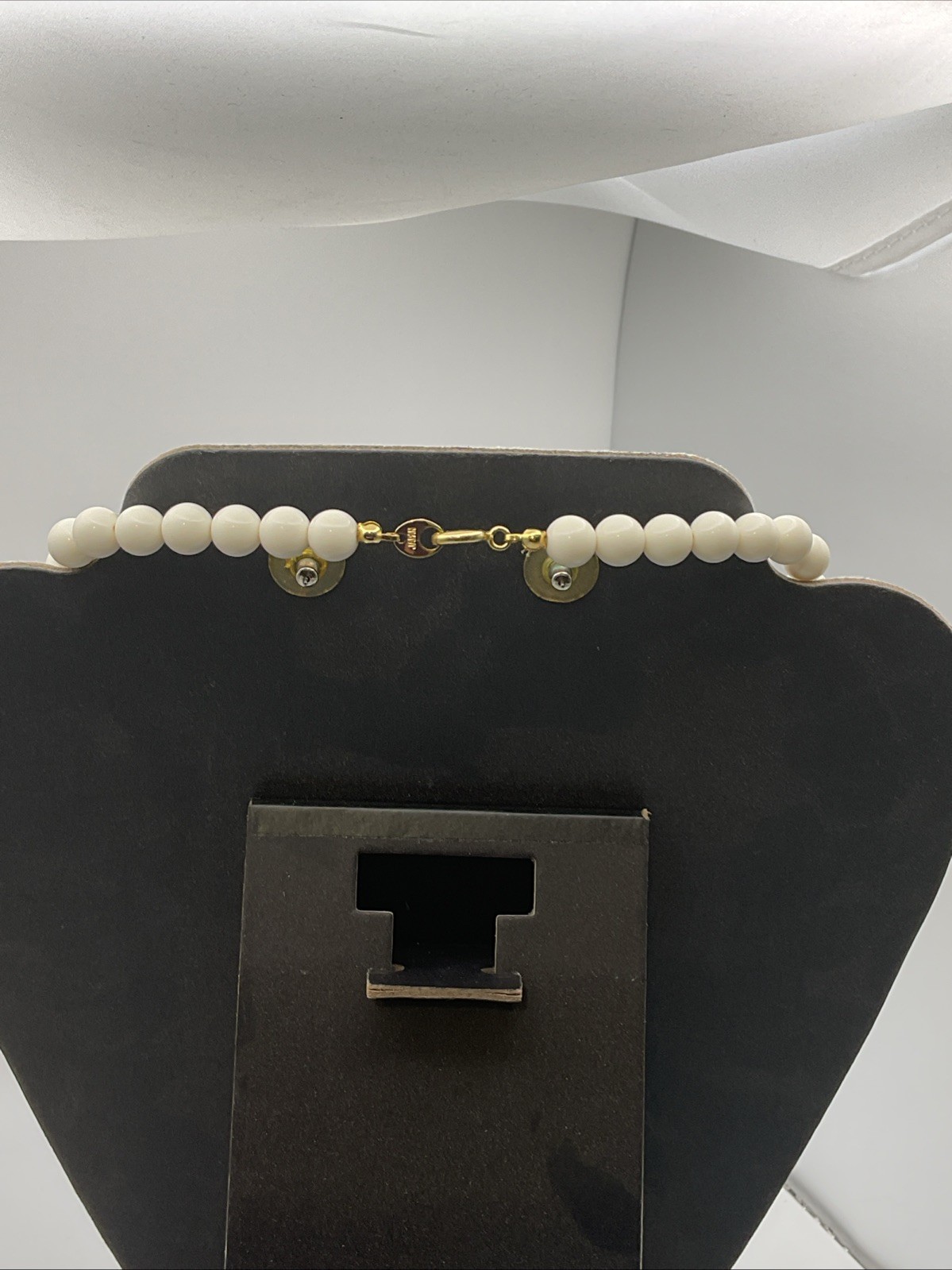 Vintage 60s-80s White & Gold-tone Chunky Bib Necklace/ Earring Set Marked Japan