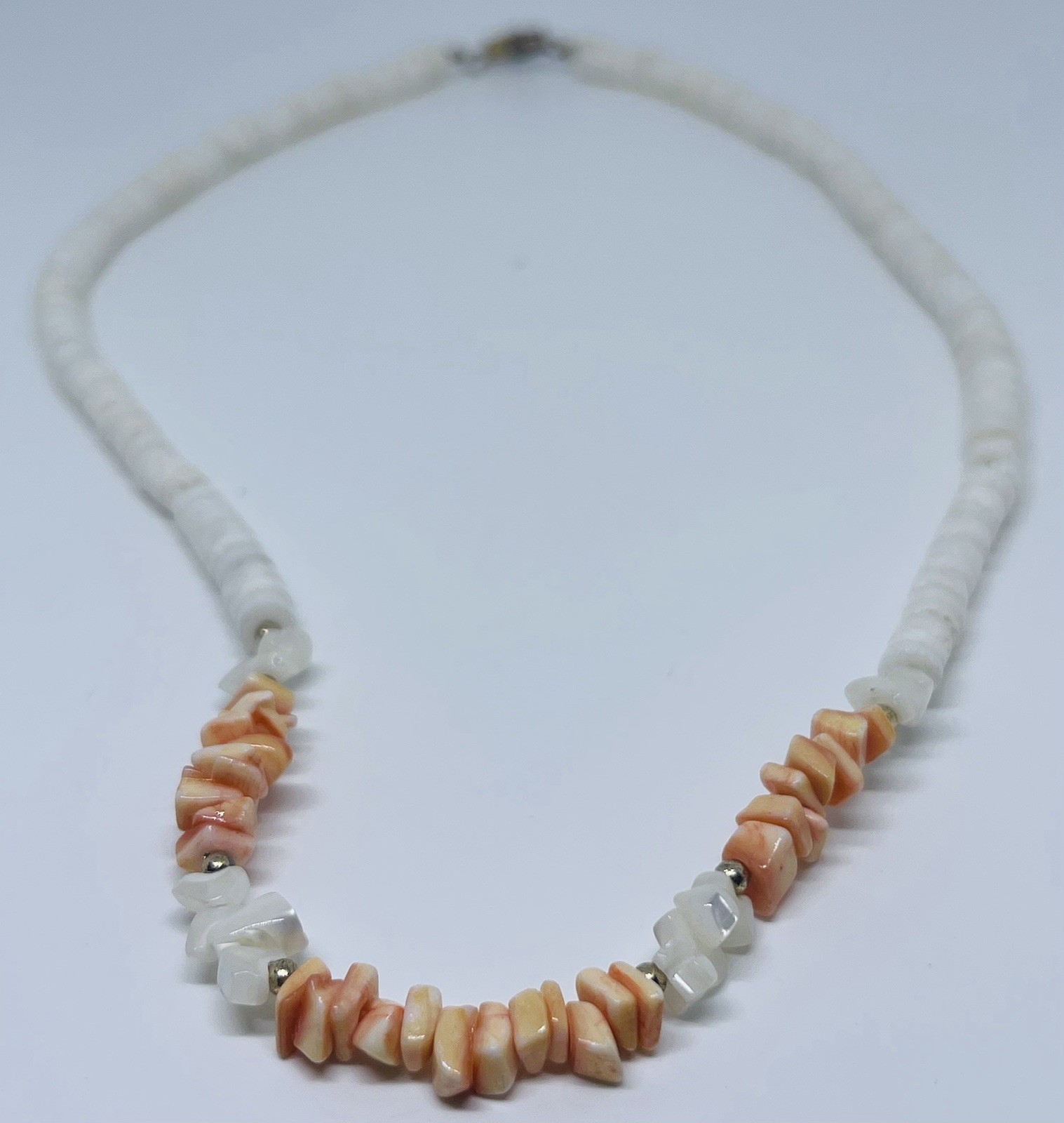 Y2K Dreamsicle Peach White Puka Shell Necklace Collectible Vintage Beachy Vibes