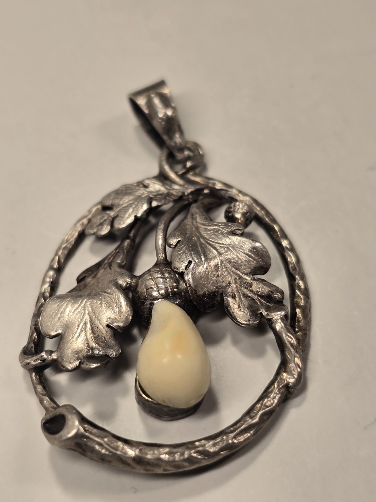 Antique Victorian Sterling Silver Pendant “An Acorn In Oak Leaves” – 35mm x 26mm