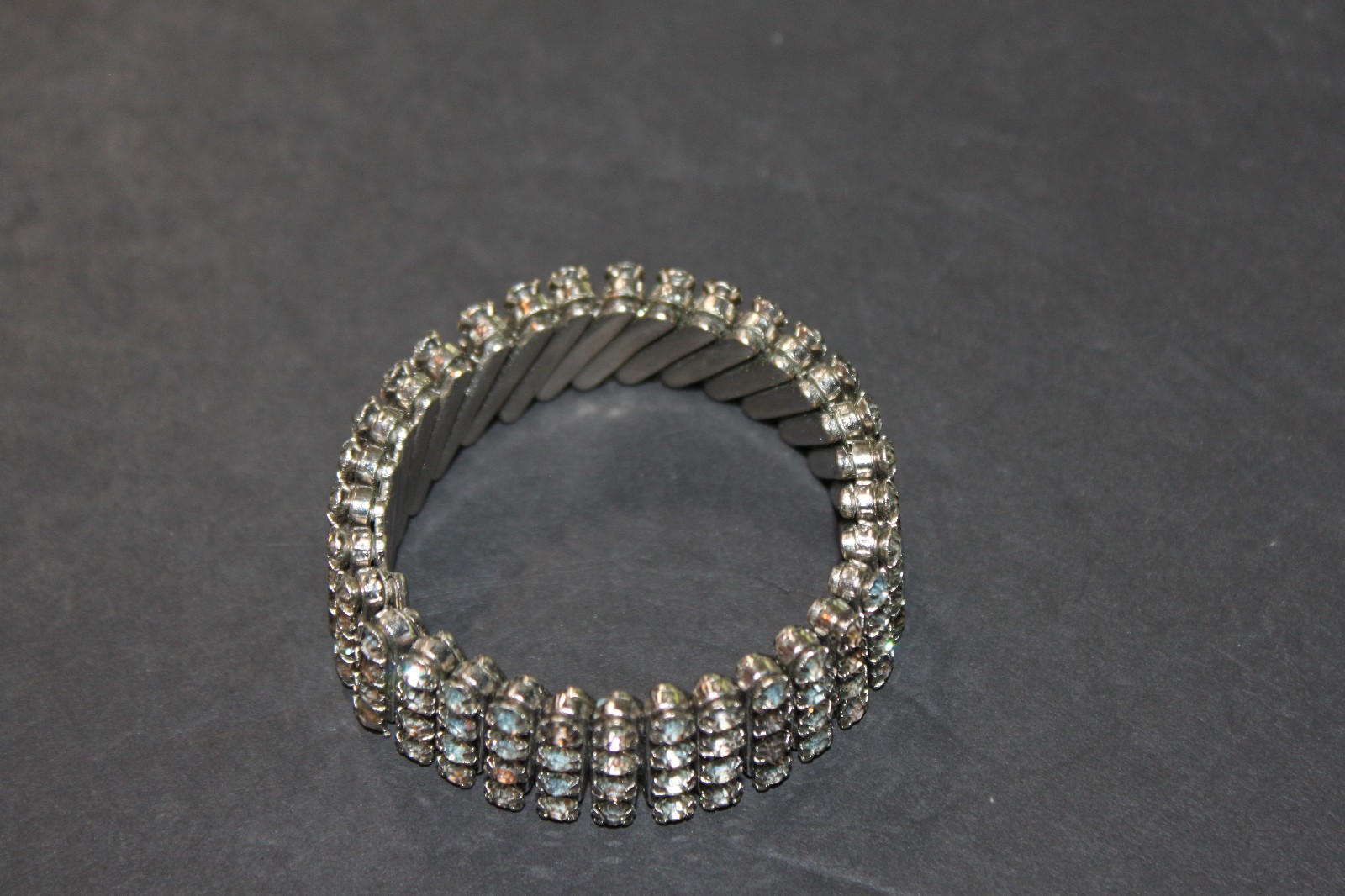 Vintage Expanding 4 Row Crystal Rhinestone Bracelet, 3/4” Wide