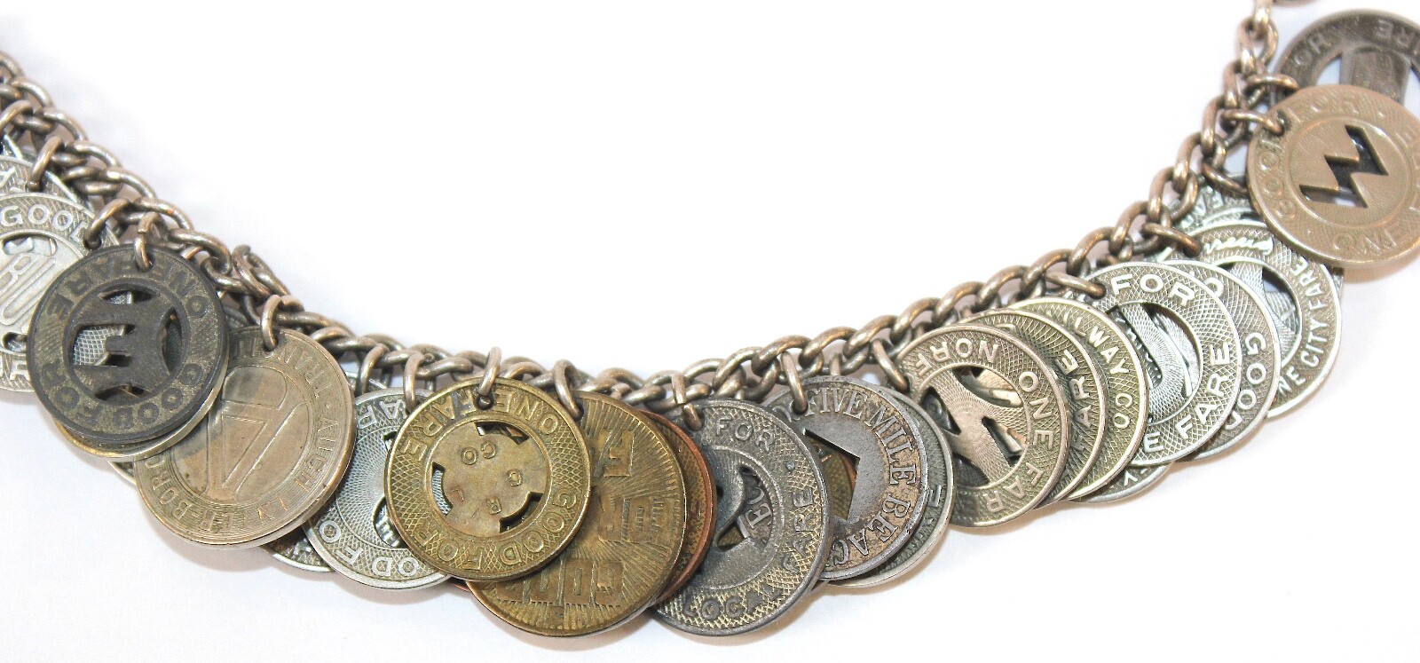 Vintage 1930’s-1950’s Transportation Token, Transit, Bus, Subway Charm Bracelet