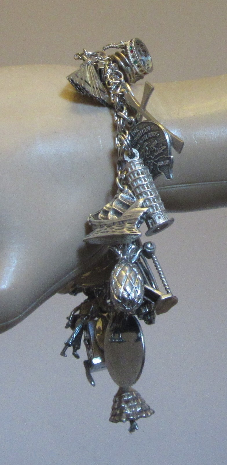 Vintage Sterling Silver Charm Bracelet Loaded 24P Buildings Travel 3D Full 92g